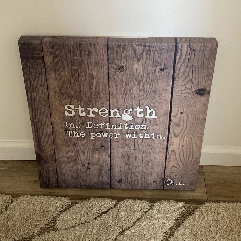 Vintage Pier 1 Strength The Power Within Faux Wood Canvas Art Sign 20x20
